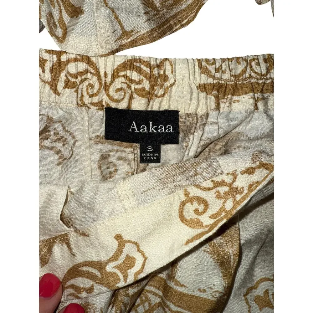 Aakaa 2-Piece Toile Print Peplum Top & Matching Shorts Set Small Resort Coastal